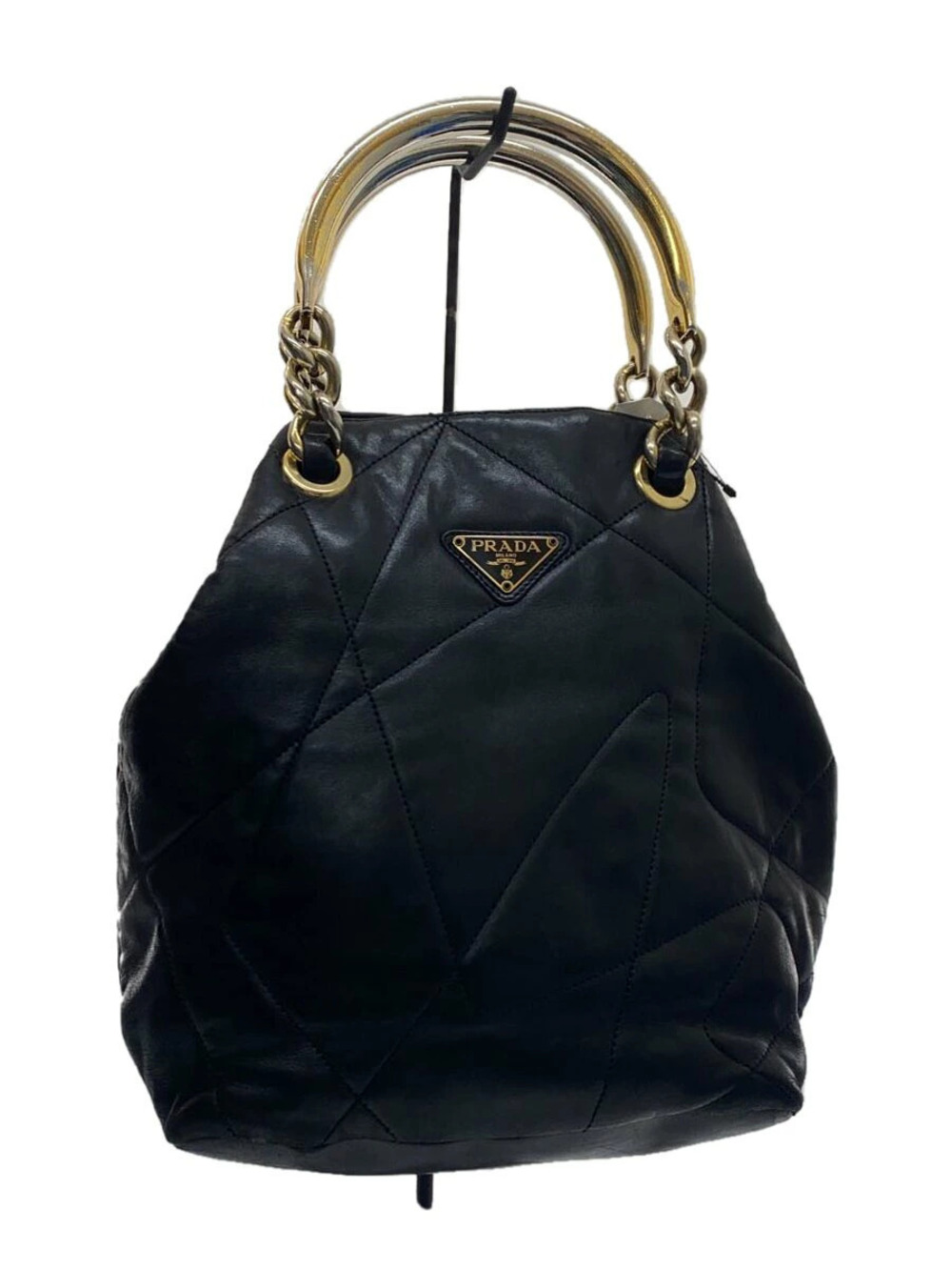 Prada Triangle Quilted Leather Bag Black
